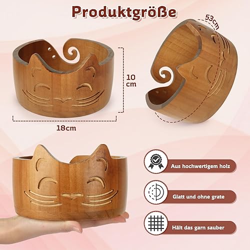 Coopay Bol à laine vintage chat pour laine, 18 x 10 cm, grand bol en bois, léger, grand bol en laine à tricoter, fait à la main, bol en laine pour crochet, bol portable pour projet de tricot et de - Nail Gallerys