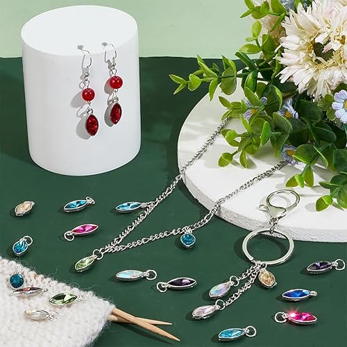 PH PandaHall 48pcs Dangle Birthstone Charms Oeil de Cheval Pendentifs en Verre Perles de Cristal Pendentifs Charms Pendentif en Cristal Goutte Perle avec Anneaux de Saut pour Collier Boucle d'oreille - Nail Gallerys