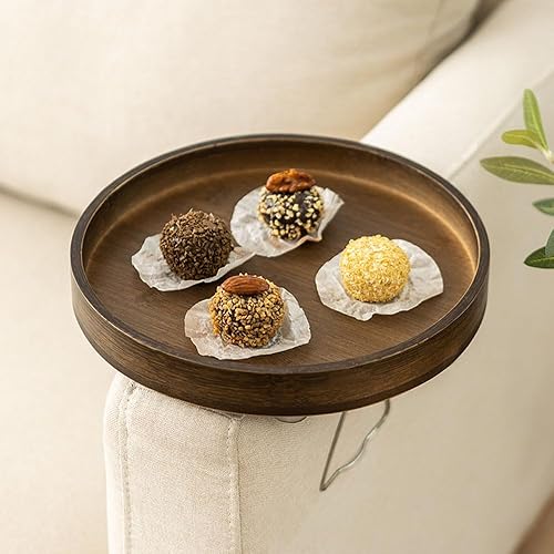 Hosoncovy Plateau pour accoudoir de canapé, plateau de table rond marron - Nail Gallerys
