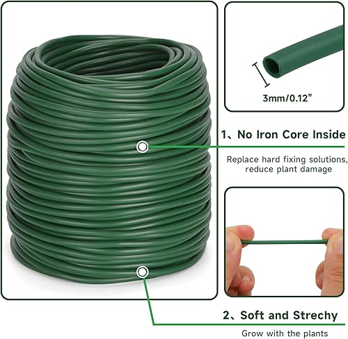 KINGLAKE Fil creux pour plantes - 3 mm x 50 m - Fil de liaison pour attacher les plantes - Vert - Nail Gallerys