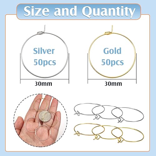 Toaob Lot de 100 anneaux pour boucles d'oreilles en fil argenté et doré 30 mm - Nail Gallerys