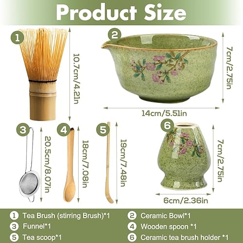 Rppiup Ensemble de 6 fouets à matcha avec fouet et bol, support, cuillère, tamis, kit à matcha imprimé fleurs de cerisier, élégant service à thé japonais pour faire des usucha, koicha et latte (rose - Nail Gallerys