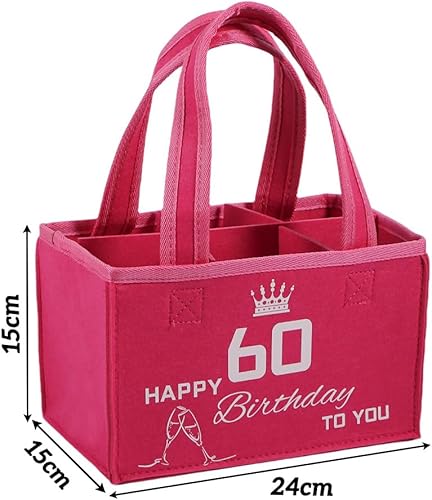 Sac à bouteille pour 60e anniversaire femme - Cadeau d'anniversaire amusant pour femme, petite amie, sœur, porte-bière pour les amateurs de bière (24 x 15 x 15 cm), Rose, / - Nail Gallerys