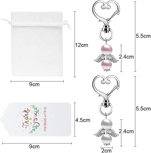 Punvot 48Pcs Porte-clés Ange en Perles Pendentifs de Baptême de Mariage Pendentifs Ange Gardien avec Sac Organza Papier Kraft Cadeau d'invité de Mariage Saint-Valentin Communion Confirmation Souvenir - Nail Gallerys