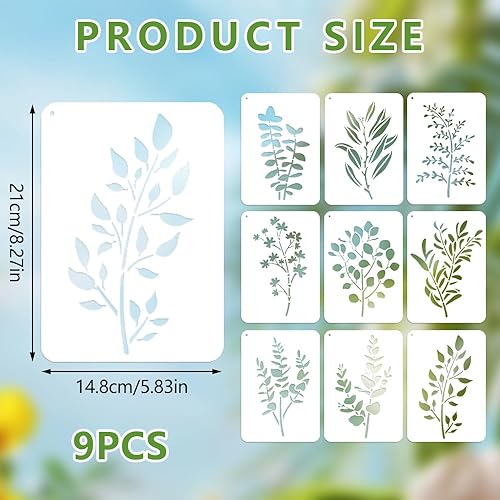 Bekecidi Lot de 9 pochoirs pour peinture de fleurs et feuilles d'eucalyptus durables pour murs, modèles réutilisables en PET pour peinture murale, scrapbooking, loisirs créatifs - Nail Gallerys
