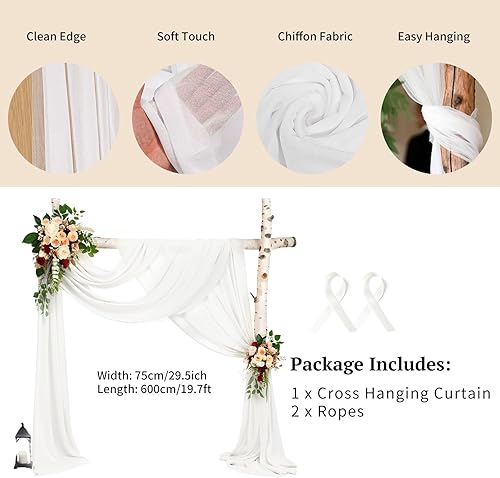 LUKDUNG Rideau en mousseline de soie - 75 cm x 600 cm - Décoration pour mariage, photographie, fête, arche de cérémonie, blanc ivoire - Nail Gallerys