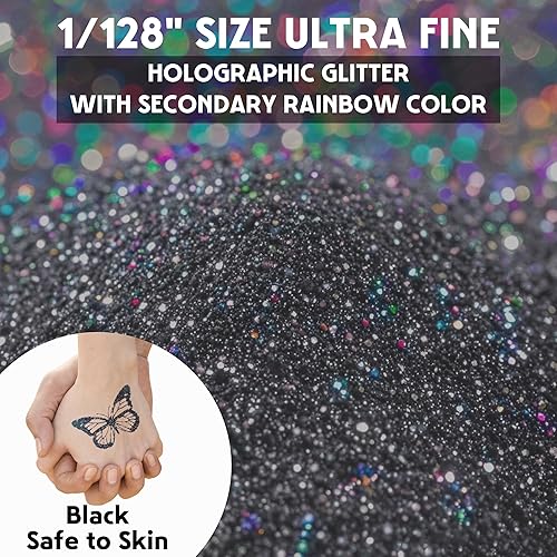 JEMESI Poudre de paillettes noires - 140 g - 0,2 mm - Poudre pailletée ultra fine pour résine époxy, bricolage, peinture tumbler, fabrication de bougies, paillettes cosmétiques, poudre à ongles - Nail Gallerys