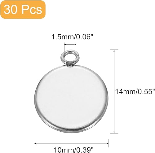 QUARKZMAN Plateau de Pendentif Rond, 30 Pièces 10mm - Base de Réglage de Cabochons en Acier Inoxydable pour la Fabrication Artisanale et la Fabrication de Porte-Clés (Argent) - Nail Gallerys