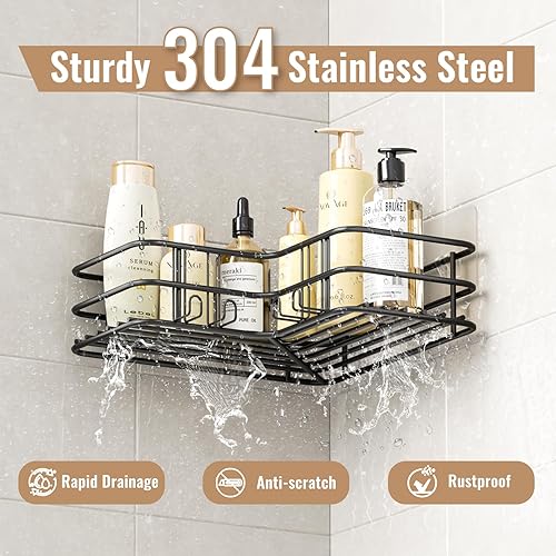 WELDUN Lot de 2 étagères de douche sans perçage - Rangement pour salle de bain - En acier inoxydable, Pour shampoing, gel douche et rasoir - Nail Gallerys