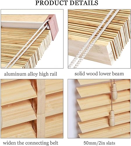 Stores pour Fenêtres, Stores Vénitiens en Bois 60/70/80/90/100/110cm, Stores en Bois Massif, Stores Vénitiens Occultants, avec des Lames De 50mm,WxH-80x100cm/31.5 * 39in - Nail Gallerys