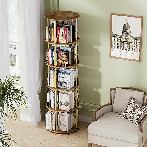 MSFE Bibliothèque rotative à 5 Niveaux, 360 Degrés Bibliotheque Livre, bibliothèque tournante bibliotheque pour Enfant, 20 Compartiments, étagères sur Pied, pour Chambre à Coucher, Bureau d'étude - Nail Gallerys