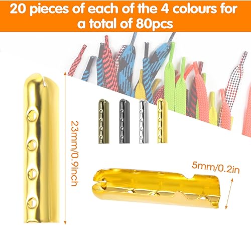 80 Pieces Embouts de Lacet 4 Couleurs Alliage Embouts de Lacet Têtes de Remplacement d'extrémité de Corde en Métal pour Lacet à Capuche Pantalon Remplacement de Réparation de Corde - Nail Gallerys