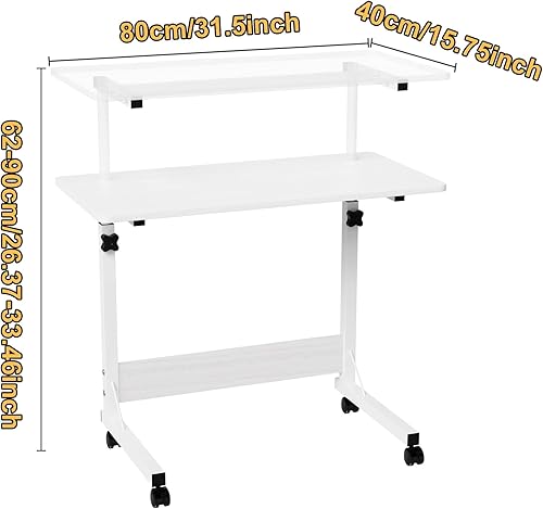 OXFENSEE Table de Lit Roulette, Table d'ordinateur Réglable en Hauteur, 80x40cm Bureau D'ordinateur, Table d'appoint Mobile avec 360°roulettes, avec Fente pour (Blanc,80x40x69-90cm) - Nail Gallerys