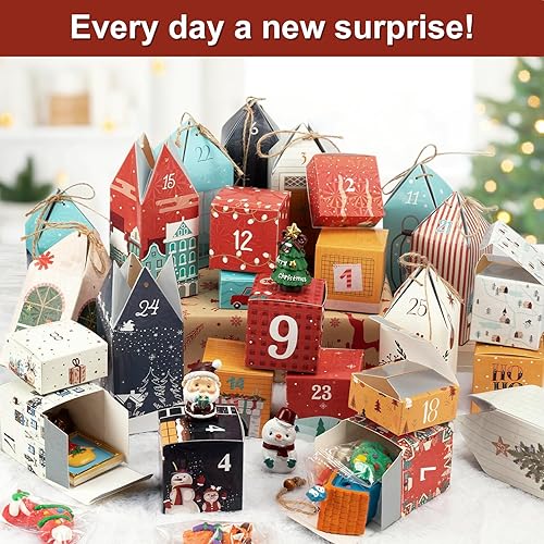 Calendrier de l'Avent DIY à Remplir, 25 Boîtes Vides de Noël, Calendrier de l'Avent 2024 - Boîtes Cadeaux Surprise pour Filles, Garçons, Femmes, Hommes (25 Maisons & Boîtes) - Nail Gallerys