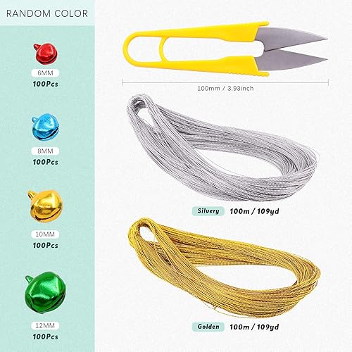 Swpeet Assortiment de 403 clochettes de Noël colorées de 4 tailles avec cordon doré et argenté de 200 m, clochettes et clochettes artisanales pour décorations de fête de Noë - Nail Gallerys