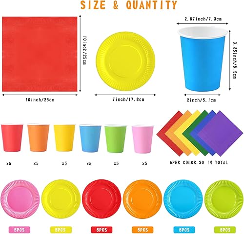 Lot de 90 assiettes en carton, gobelets, serviettes, assiettes plates, serviettes de table multicolores, serviettes de table pour déjeuner, cocktail, gobelets de 250 ml pour bricolage, anniversaire - Nail Gallerys