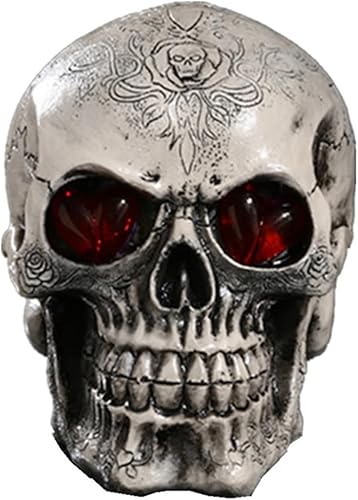 Tuzsocr Lampe LED en forme de tête de mort, ornement de crâne léger, décoration d'Halloween, modèle de tête de mort en résine, avec yeux lumineux LED, pour maison, bar, fête, décoration gothique - Nail Gallerys