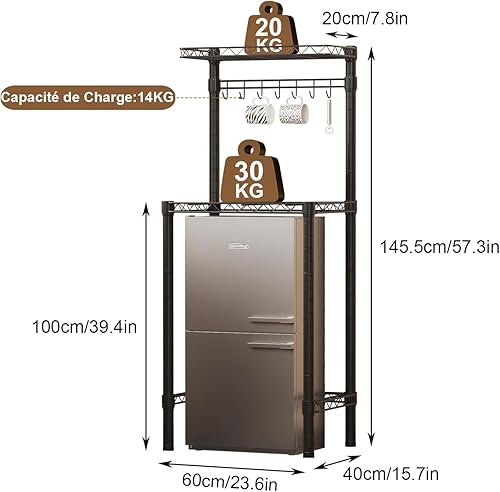 Taotigzu Étagère de Rangement au-Dessus du Réfrigérateur,Étagère de Rangement Réglable en Hauteur pour réfrigérateur et Micro-Ondes,étagère Métal Multifonctionnelle pour Cuisines et Dortoirs - Nail Gallerys