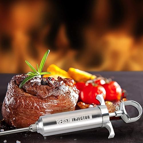 Grill BEAST - Kit d'injecteur de viande en acier inoxydable 304 avec tonneau de grande capacité de 56,7 g et 3 aiguilles à marinade professionnelles - Nail Gallerys