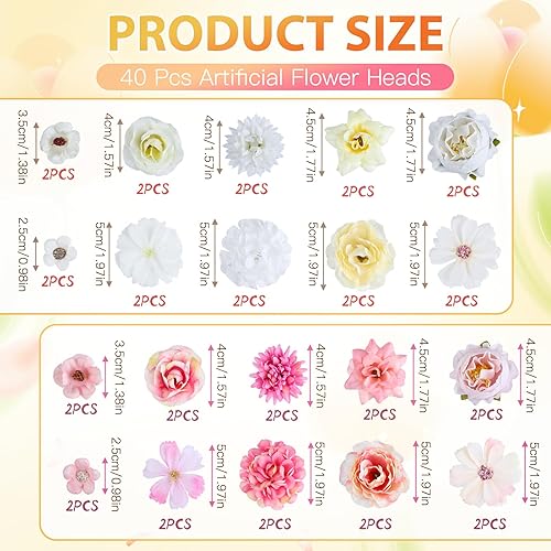 40 Pièces Fleurs Artificielles Têtes, Fausse Fleur Decoration avec 10 Styles, Fausses Fleurs Petites Fleurs en Soie, Petite Fleur Artificielle Decoration pour Le Mariage Home DIY Crafts Scrapbooking - Nail Gallerys