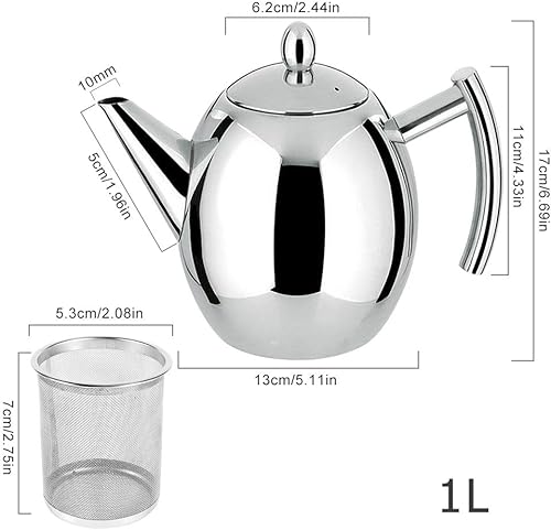 Yosoo Théière Cafetière en Acier Inoxydable argentée avec Filtre Infuser, Grande capacité 1L Argent - Nail Gallerys