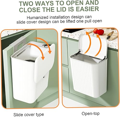 Hbbgdiy 9L Porte PRASSE Can avec Couvercle, Poubelle Murale 11x10x6 avec Crochet adhésif et Cintre, Poubelle PP sans poinçon pour Cuisine, Salle de Bain, Utilisation de l'armoire - Nail Gallerys