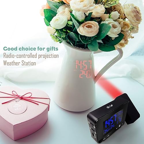 Houkiper Reveil Projecteur Plafond, Reveil Projection Plafond Température Intérieure et Extérieure, Prévisions Météorologiques, Réveil Numérique avec Câble d'alimentation, Capteur Extérieur - Nail Gallerys