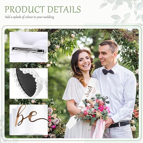 CAIXIANGYU EVJF Accessoire, Voile de Mariée Perle Cheveux Arc, Lunettes Cœur Perlé, Echarpe EVJF, pour l'Enterrement de Vie de Jeune Fille et Le Mariage (Blanc) - Nail Gallerys