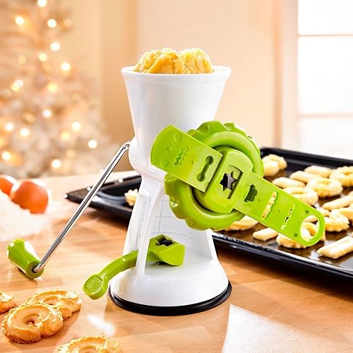 COM-FOUR® Presse à pâtisserie en plastique - accessoire pour sablés - biscuits et viande tendre - hachoir à viande (blanc + vert) - Nail Gallerys