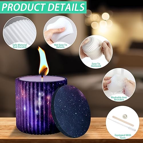 2 Pièces Moules à Bougies avec Couvercle Moule, Moules en Béton en Silicone pour Bougeoir avec un Outil de Fabrication pour Bougeoirs Faits Maison, Vases, Boîtes de Rangement - Nail Gallerys