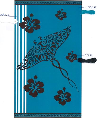 Serviette de Plage - Drap de Plage - Generic - Bleu Canard - 100x180cm - 100% Coton - Jacquard - Raie Manta - Nail Gallerys