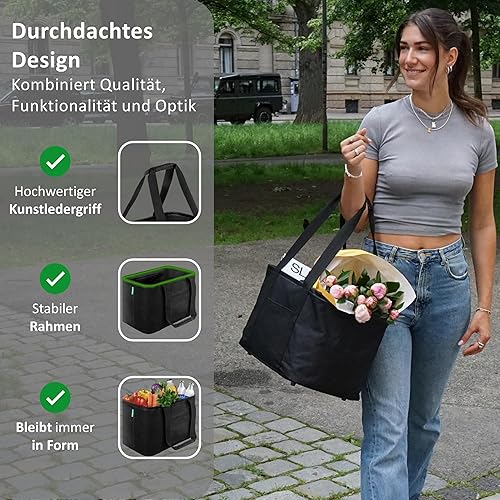Cottara® Grand sac à provisions pliable | Panier à provisions pliable avec fond renforcé et poignée confortable en cuir synthétique | Idéal comme panier à provisions pliable, sac de transport ou sac - Nail Gallerys