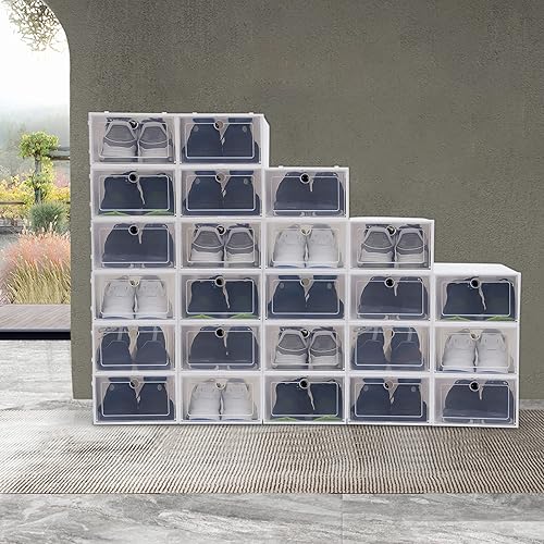 SABUIDDS Lot de 24 boîtes à chaussures en plastique transparent avec couvercle, rangement pour chaussures à talons hauts, bottines, chaussures plates, escarpins, hauts jusqu'à la taille 45, blanc - Nail Gallerys