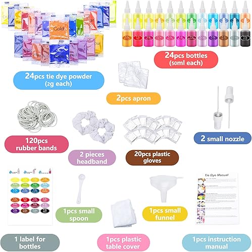 ASCOZY Tie Dye Kit, 24 Couleurs Teinture Textile Peinture, DIY Dye Kits pour Teindre Des Tissus, Des Activités D'art Créatif et Artisanal pour Enfants et Adultes - Nail Gallerys