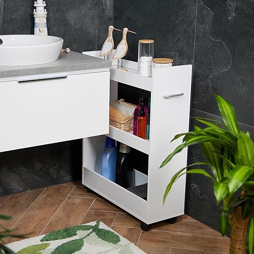 Relaxdays Chariot de Niche, 3 Compartiments, H x L x P : 78 x 21,5 x 63 cm, MDF, Étagère à roulettes, Blanc - Nail Gallerys