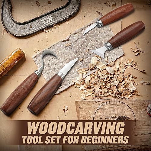Dragon Creek Outils pour la sculpture sur bois - 17 pièces - Kit de sculpture de qualité supérieure pour enfants - Avec gants résistants aux coupures, 8 pièces en bois, 4 couteaux de sculpture pour - Nail Gallerys