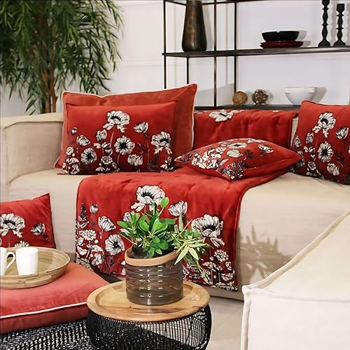 Sud Etoffe - Edredon Velours Fleuri avec Garniture Jaune Curry 80x200 cm - Nail Gallerys