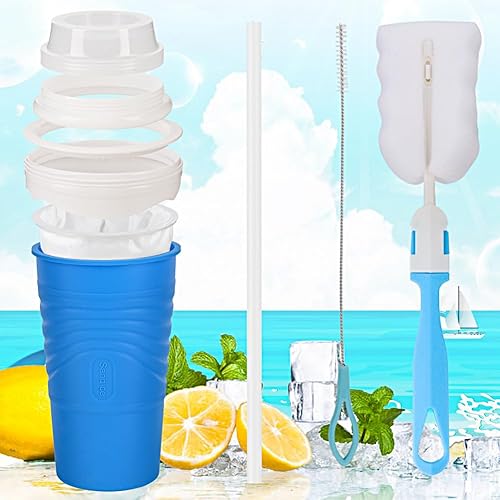 MAOOY 2 pièces Machine à Granité, Verre Smoothie, Slushy Maker/Gobelet Smoothie/Verre Granité, Gobelet Granita with Straw Scoop, Brosse à paille et brosse à tasse incluses,Vert + Bleu, 500ml - Nail Gallerys
