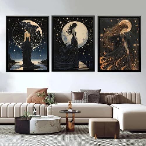 lianyibo Peinture sur toile Art Nouveau représentant le ciel nocturne et la lune, mythologie grecque, déesse des étoiles et des constellations, décoration murale, 21 x 30 cm, sans cadre - Nail Gallerys