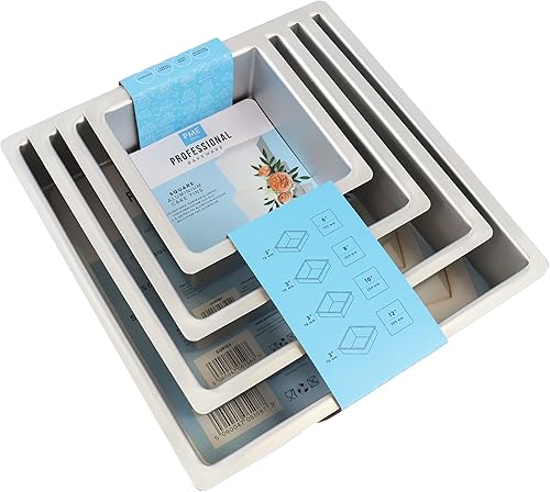 PME - Moules à Gâteaux Carrés 15, 20, 25, 30 cm x 7,5 cm de Profondeur, Lot de 4, Plata - Nail Gallerys