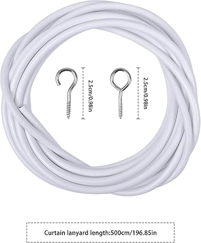 smatime 3M Câble de Rideau Fil de Rideau Blanc avec 4 Paires Piton à Visser Boulons à Oeil et Crochets à Visser Fil de Rideau Corde Câble à Rideau Enduite de Plastique pour Rideau Tringles à Rideaux - Nail Gallerys