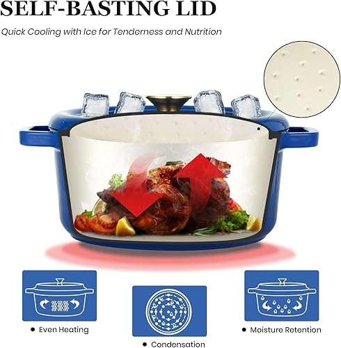 Overmont Four hollandais en fonte émaillée - Pot avec couvercle, livre de cuisine et maniques en coton, résistant pour braiser, ragoût, rôtir, cuisson du pain - Nail Gallerys