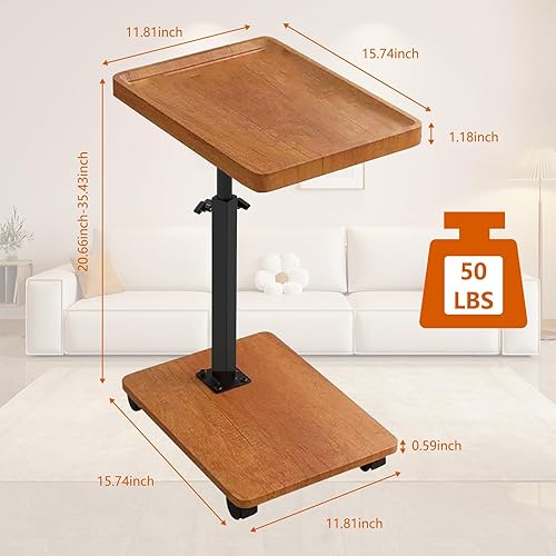 TECKZOON Table D'appoint avec roulettes, Hauteur Réglable C Form Petite Bouts de Canapé, Rotative à 360° Bout de Canapé Bois Facile à Monter Table Basse pour Salon, Chambre, Balcon - Nail Gallerys