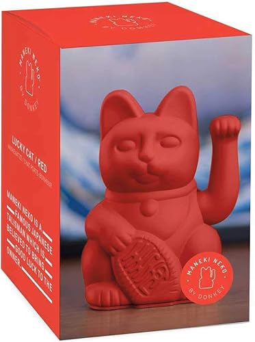 DONKEY Products - Lucky Cat Red - Chat Angulaire Rouge | Chat décoratif Japonais dans Un élégant Ton Mat 15 cm de Haut - Nail Gallerys