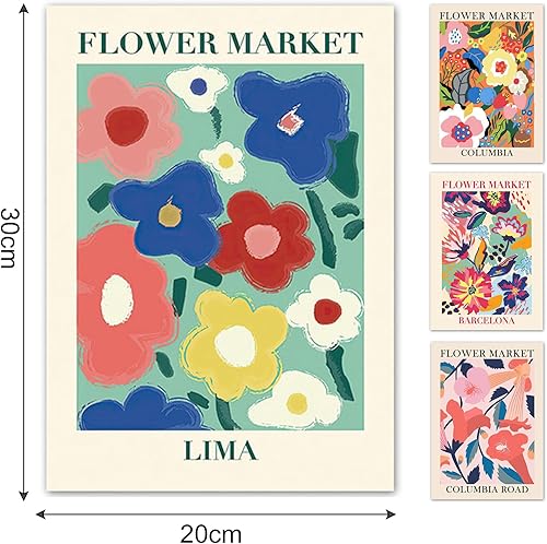 BSITSSS Lot de 4 Toile Decoration Murale, Fleurs Colorées Tableau Decoration Murale, Tableaux, Posters et Arts Décoratifs 20 x 30 cm, Modes Tableau MuraleDecorations (Toile Uniquement) - Nail Gallerys