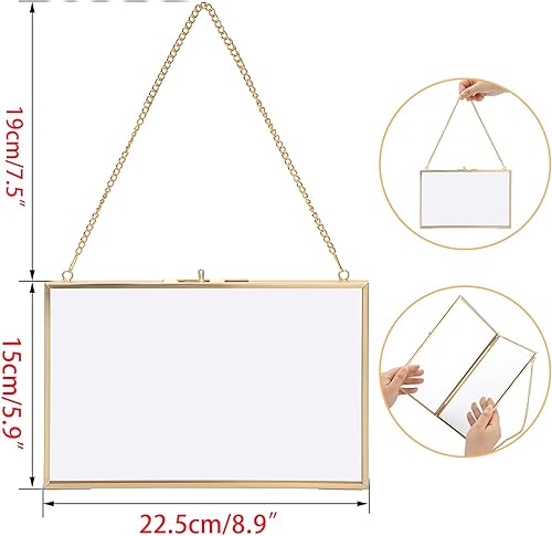 SUMTree Cadre photo doré - 22,5 x 15 cm - En laiton - À suspendre - En verre - Ornement géométrique - Mural flottant - Pour affichage et artisanat - Format A5 - Format paysage - Nail Gallerys