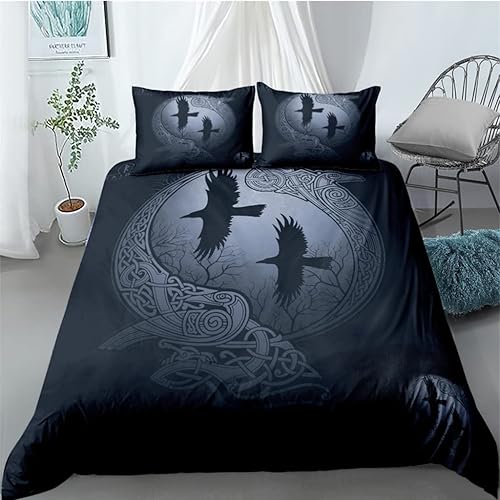 YCYR Viking 3D Impression Nuit Corbeau Noeud Celtique Ensemble de Literie, 3 Pièces Corbeau Reine Couvertures et Taie d'oreiller pour Chambre À Coucher Courtepointe Consolateur,Noir,240 X 220 cm - Nail Gallerys