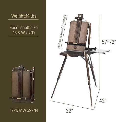 ATWORTH Chevalet Bois de Luxe, Chêne Rouge Américain Massif avec Étagère et Tiroir Doublé en Métal, Trépied Portable en Bois, Peut Contenir des Toiles Jusqu'à 86,3 cm, Finition Noyer Gris - Nail Gallerys