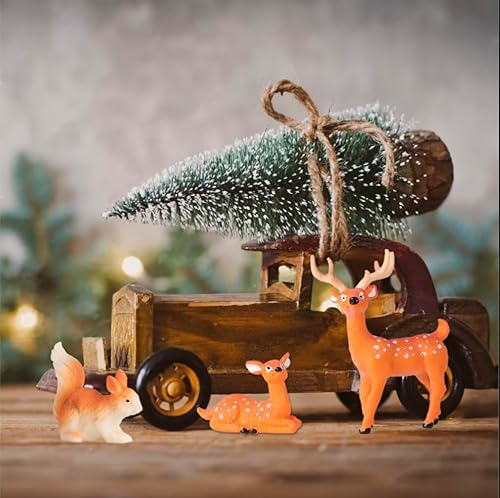 15PCS Miniature Noël Village Wapiti Ecureuil Sapin de Noël Ornement de Noël Figurines Mini Paysage Décoration Table Noël - Nail Gallerys