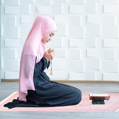 YYTECH Tapis de prière avec perles de prière, tapis de prière musulman doux pour femmes et hommes, tapis de prière lslamique pour le Ramadan Aïd Bayram (rose) - Nail Gallerys